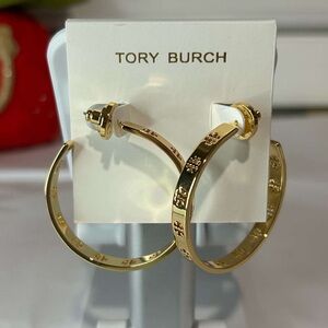 Tory Burch Gold Logo Hoop Earrings